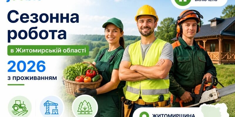 Сезонна робота в Житомирській області 2026 з проживанням: агро, будівництво, ліс на Jooble